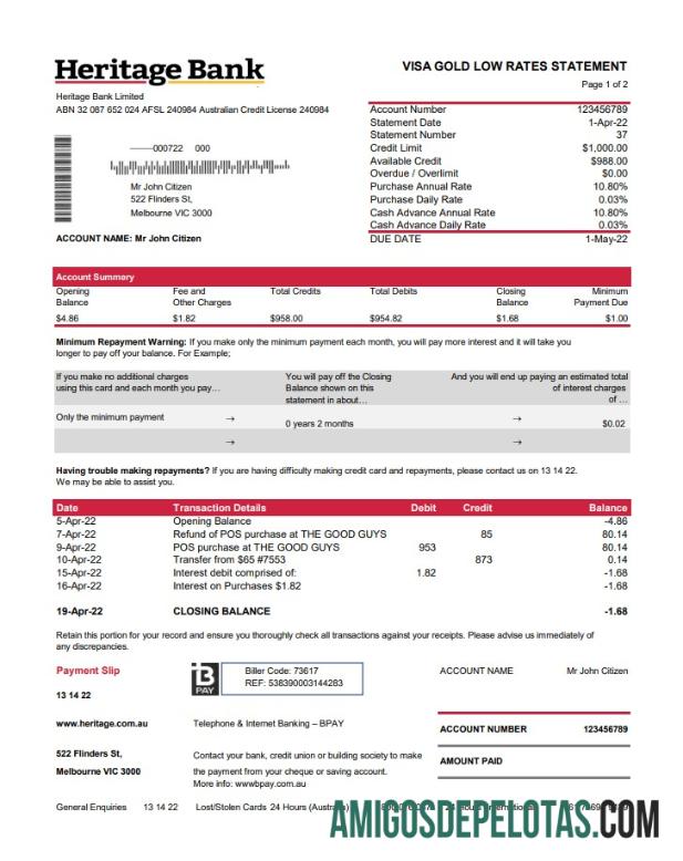 Australia Heritage Bank St 2 Pages amostra